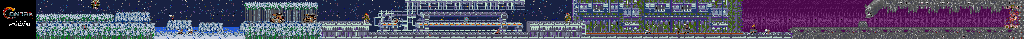 Thumbnail for a map of Stages 7-10: Snowfield, Energy Zone, Hangar & Alien's Lair for the Arcade game Contra.