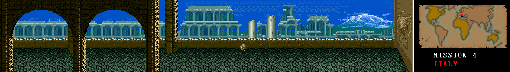 Thumbnail for a map of Mission 4: Italy for the Arcade game Double Dragon 3: The Rosetta Stone.