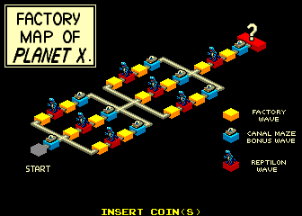 Thumbnail for a map of Factory Map Of Planet X (In-Game Map) for the Arcade game Escape From The Planet Of The Robot Monsters.