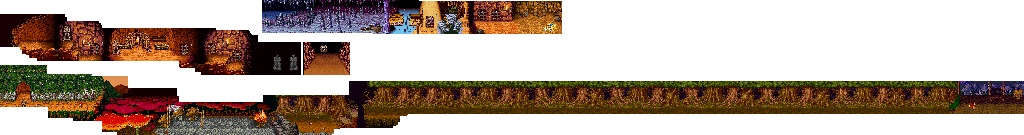 Thumbnail for a map of Scene 2: The Trail To The Enemies' Town & Scene 5: Disperse The Enemy Ambush for the Arcade game Golden Axe: The Revenge Of Death Adder.
