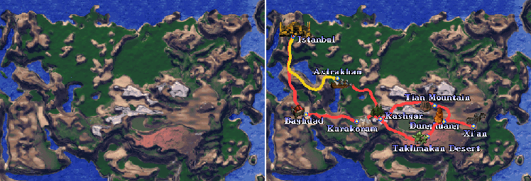 Thumbnail for a map of World (In-Game Map) for the Arcade game Legend Of Silkroad.