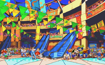Thumbnail for a map of Mall Mayhem for the Arcade game Marvel Super Heroes Vs. Street Fighter.