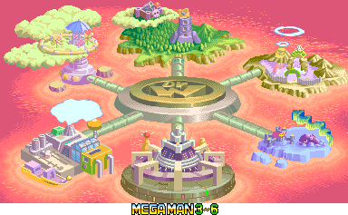Thumbnail for a map of Mega Man 3~6 Overworld (In-Game Map) for the Arcade game Mega Man: The Power Battle.