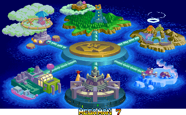 Thumbnail for a map of Mega Man 7 Overworld (In-Game Map) for the Arcade game Mega Man: The Power Battle.