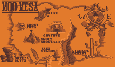 Thumbnail for a map of Moo Mesa (In-Game Map) for the Arcade game Wild West: C.O.W.-Boys Of Moo Mesa.