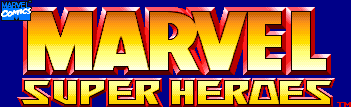 Title screen for the Arcade game Marvel Super Heroes.