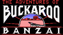 Title screen for the Atari 8-bit game The Adventures of Buckaroo Banzai: Across the 8th Dimension.