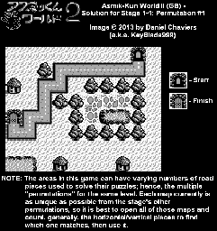 Thumbnail for a map of Stage 1-1: Permutation #1 for the Game Boy game Asmik-Kun World 2.