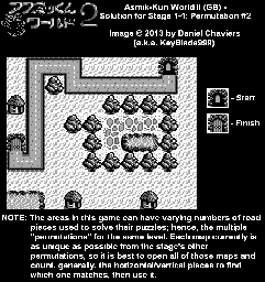 Thumbnail for a map of Stage 1-1: Permutation #2 for the Game Boy game Asmik-Kun World 2.