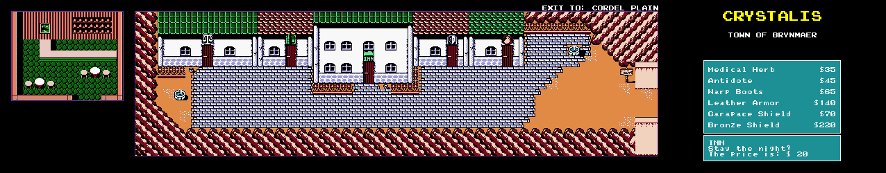 Thumbnail for a map of Town Of Brynmaer for the Game Boy game Crystalis.