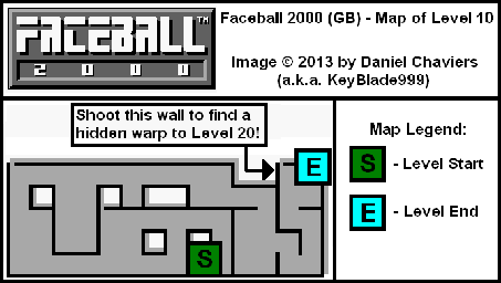 Thumbnail for a map of Level 10 (In-Game Map) for the Game Boy game Faceball 2000.