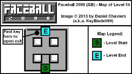 Thumbnail for a map of Level 14 (In-Game Map) for the Game Boy game Faceball 2000.