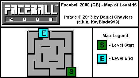 Thumbnail for a map of Level 16 (In-Game Map) for the Game Boy game Faceball 2000.