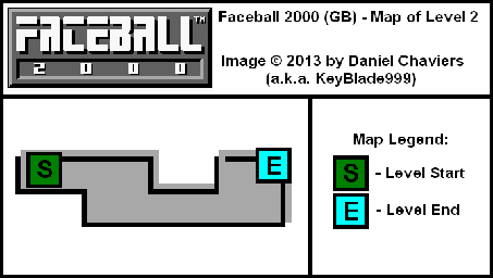 Thumbnail for a map of Level 2 (In-Game Map) for the Game Boy game Faceball 2000.