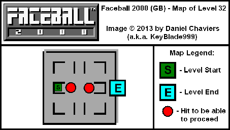 Thumbnail for a map of Level 32 (In-Game Map) for the Game Boy game Faceball 2000.