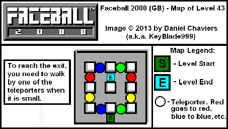 Thumbnail for a map of Level 43 (In-Game Map) for the Game Boy game Faceball 2000.