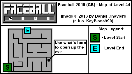 Thumbnail for a map of Level 44 (In-Game Map) for the Game Boy game Faceball 2000.