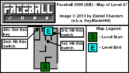 Thumbnail for a map of Level 47 (In-Game Map) for the Game Boy game Faceball 2000.