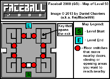 Thumbnail for a map of Level 50 (In-Game Map) for the Game Boy game Faceball 2000.