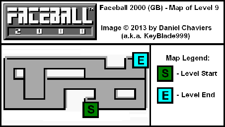 Thumbnail for a map of Level 9 (In-Game Map) for the Game Boy game Faceball 2000.