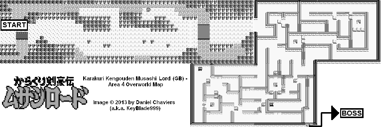 Thumbnail for a map of Area 4 Overworld for the Game Boy game Karakuri Kengouden: Musashi Lord.