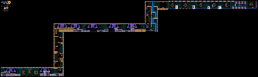 Thumbnail for a map of Reploid Research Center Stage 1 for the Game Boy game Mega Man Xtreme 2.