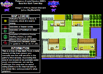 Thumbnail for a map of Johto New Bark Town (Beta) for the Game Boy game Pokemon: Crystal Version.