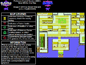 Thumbnail for a map of Johto Olivine City (Beta) for the Game Boy game Pokemon: Crystal Version.