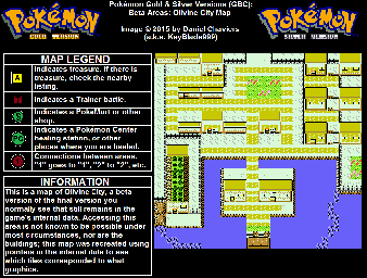 Thumbnail for a map of Johto Olivine City (Beta) for the Game Boy game Pokemon: Gold & Silver Versions.