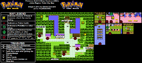 Thumbnail for a map of Johto Violet City for the Game Boy game Pokemon: Gold & Silver Versions.