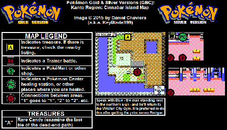 Thumbnail for a map of Kanto Cinnabar Island for the Game Boy game Pokemon: Gold & Silver Versions.