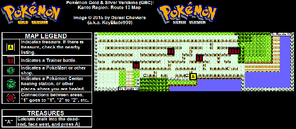 Thumbnail for a map of Kanto Route 13 for the Game Boy game Pokemon: Gold & Silver Versions.