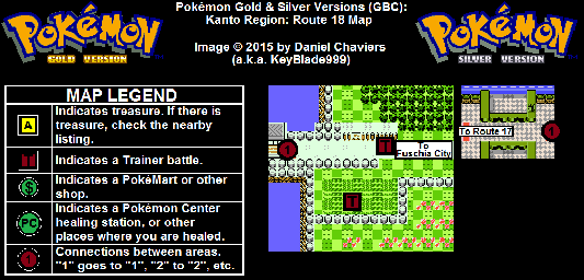 Thumbnail for a map of Kanto Route 18 for the Game Boy game Pokemon: Gold & Silver Versions.