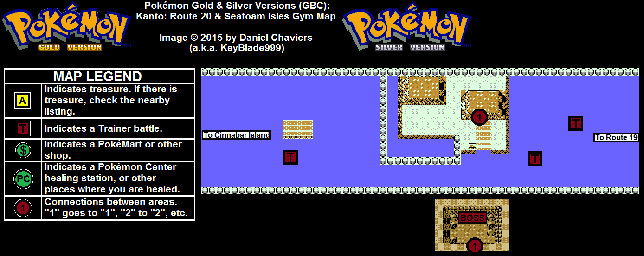 Thumbnail for a map of Kanto Route 20 & Seafoam Isles - Gym for the Game Boy game Pokemon: Gold & Silver Versions.