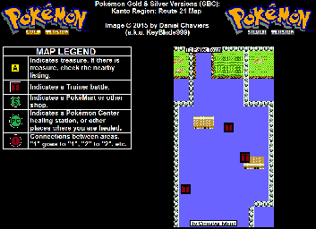 Thumbnail for a map of Kanto Route 21 for the Game Boy game Pokemon: Gold & Silver Versions.