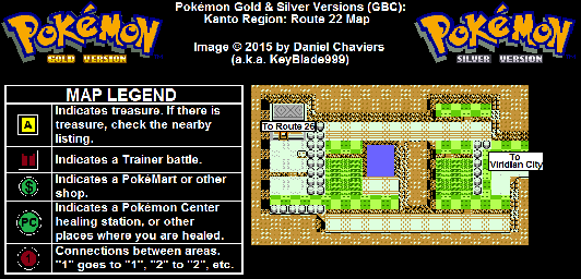 Thumbnail for a map of Kanto Route 22 for the Game Boy game Pokemon: Gold & Silver Versions.