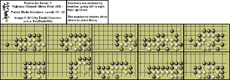 Thumbnail for a map of Puzzle Mode Levels 11-20 for the Game Boy game Tsume Go Series 1: Fujisawa Hideyuki Meiyo Kisei.