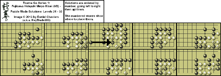 Thumbnail for a map of Puzzle Mode Levels 21-30 for the Game Boy game Tsume Go Series 1: Fujisawa Hideyuki Meiyo Kisei.