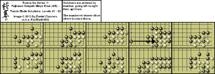 Thumbnail for a map of Puzzle Mode Levels 41-50 for the Game Boy game Tsume Go Series 1: Fujisawa Hideyuki Meiyo Kisei.