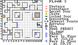 Thumbnail for a map of Floor 3 (In-Game Map) for the Game Boy game Wizardry (Gaiden 1): Suffering Of The Queen.