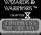 Title screen for the Game Boy game Wizards & Warriors - Chapter X: The Fortress Of Fear.