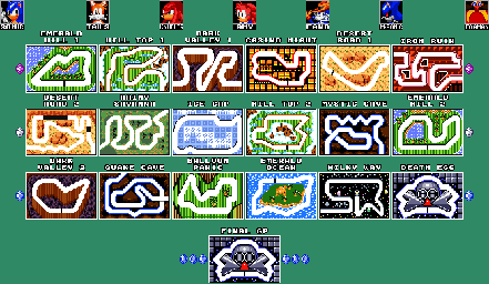 Thumbnail for a map of Racing Courses (In-Game Maps) for the Game Gear game Sonic Drift 2.