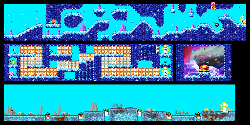 Thumbnail for a map of Level 7: Rainbow Resort Stage 1 for the GBA game Kirby: Nightmare In Dream Land.