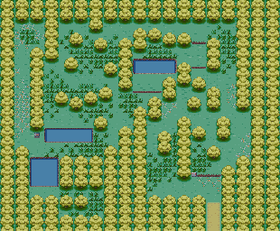 Thumbnail for a map of Sevii Islands - Three Island Pattern Forest for the GBA game Pokemon: FireRed & LeafGreen Versions.