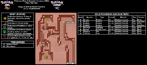 Thumbnail for a map of Fiery Path for the GBA game Pokemon: Ruby & Sapphire Versions.