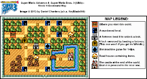Thumbnail for a map of World 1 for the GBA game Super Mario Advance 4: Super Mario Bros. 3.