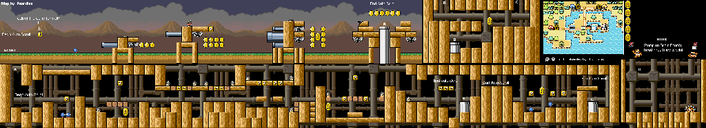 Thumbnail for a map of World e+ Level E05: Bombarded By Bob-Ombs for the GBA game Super Mario Advance 4: Super Mario Bros. 3.