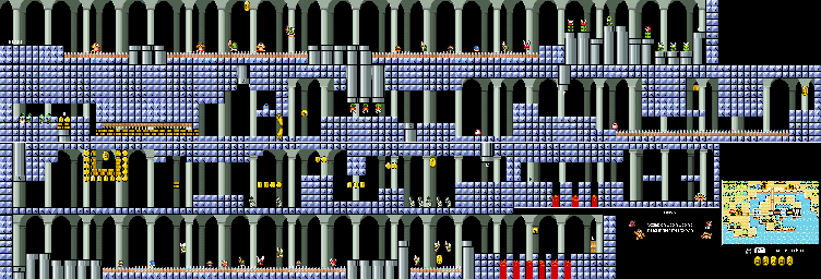 Thumbnail for a map of World e+ Level P3: Treacherous Halls for the GBA game Super Mario Advance 4: Super Mario Bros. 3.