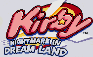 Title screen for the GBA game Kirby: Nightmare In Dream Land.