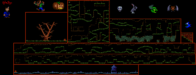Thumbnail for a map of The Old Tree & The Graveyard (Unmarked) for the Genesis game The Addams Family.